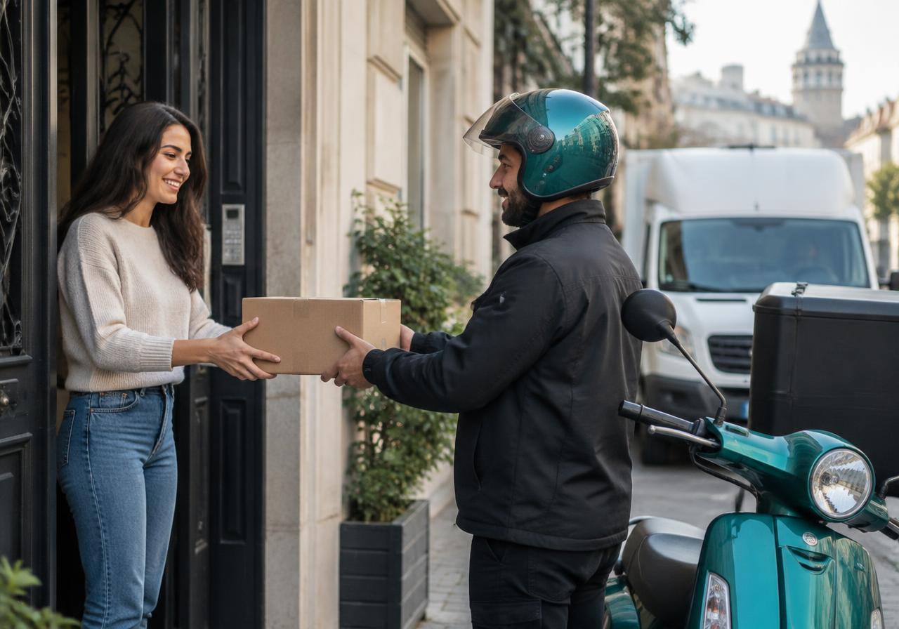 Kuryenin alıcıya paket teslim ettiği an (temsili görsel)